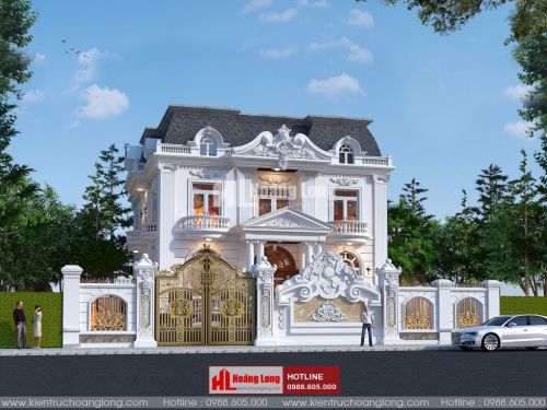 Thiết kế biệt thự 2 tầng mái Mansard tân cổ điển 2023