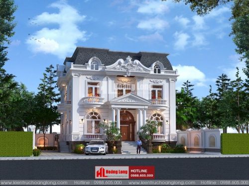 Thiết kế biệt thự 2 tầng mái Mansard tân cổ điển 2023