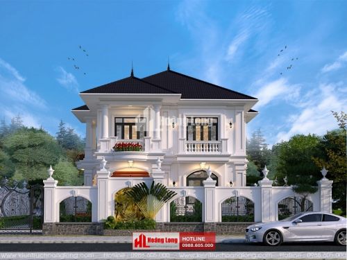 Thiết kế biệt thự 2 tầng mái Nhật tân cổ điển 2023
