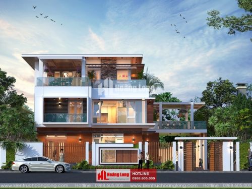 Thiết kế biệt thự 3 tầng mái bằng hiện đại 2023