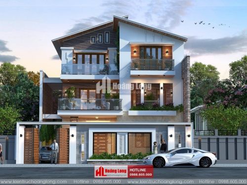 Thiết kế biệt thự 3 tầng mái Thái hiện đại