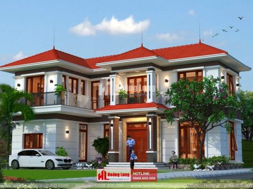 Thiết kế biệt thự 2 tầng 1 mặt tiền đẹp 2023