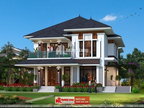 Thiết kế biệt thự 2 tầng 1 mặt tiền đẹp 2023