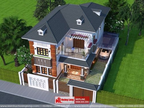 Thiết kế biệt thự 2 tầng 1 mặt tiền đẹp 2023