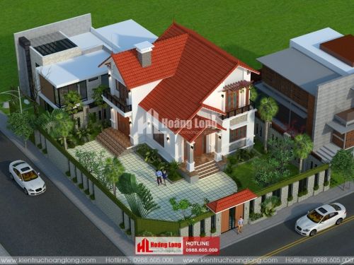 Thiết kế nhà phố 2 tầng mái Thái